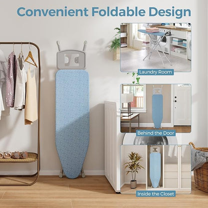 COSTWAY Ironing Board Full Size, 57” x 15” Foldable Iron Stand w/ 7-Level Height Adjustable, Heat-Resistant Ironing Cover, Heavy-Duty Metal Frame, Compact Iron Table for Home, Laundry Room (Blue)
