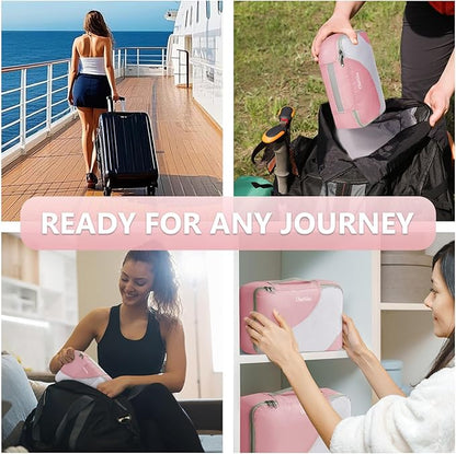 8 Set Packing Cubes for Travel, Gifts for Women Mom,Anti-Tearing Suitcase Organizer for Luggage with Shoe & Hanging Toiletry Bag,OlarHike Vacation Essentials & Accessories for Cruise Ship,Dream Pink