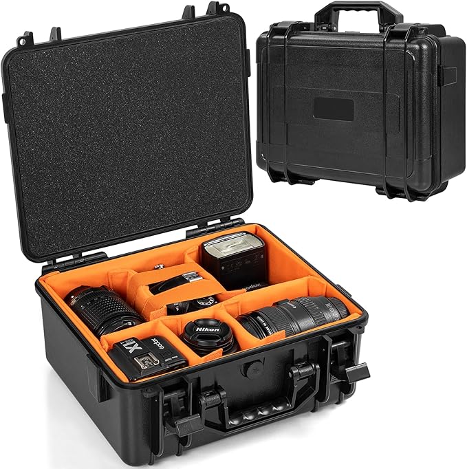 Protective Camera Case 11 X 9 X 5.7 Inch Shockproof Water-resistant with Adjustable Dividers (Can hold cameras, pistols, gear, equipment)