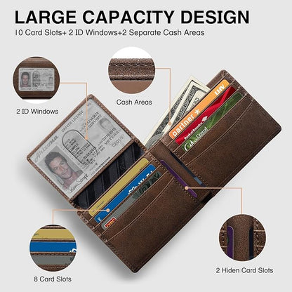 Zitahli Wallet for Men 12 Card Holder Slim Rfid Leather 2 ID Window Wallets With Gift Box Men's Accessories