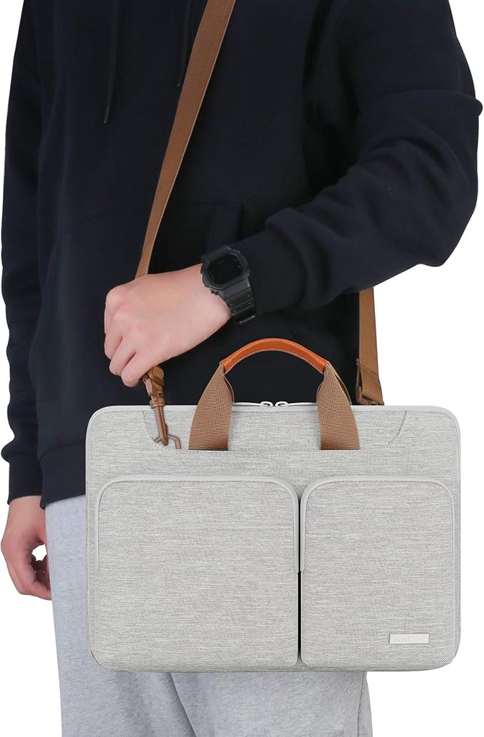Lacdo 360° Protective Laptop Shoulder Bag, 16 inch Laptop Bag for 16 inch New MacBook Pro M4/M3/M2 /M1 Pro Max A3403 A3186 A2991 A2780 A2485 2024-2019, 15" Surface Laptop 7th Copilot+PC Computer, Gray