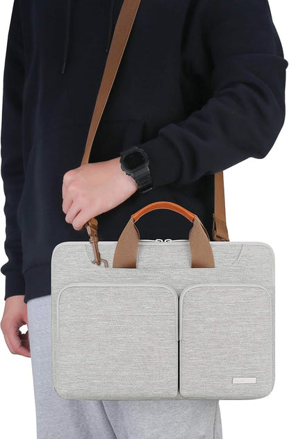 Lacdo 360° Protective Laptop Shoulder Bag for 15 inch New MacBook Air M4 A3241 2025, M3 A3114, M2 A2941 2024-2023, 15 inch MacBook Pro A1990 A1707, Dell XPS 15 Plus 2022-2020 Computer Case Bag, Gray
