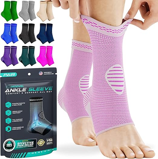 Modvel Foot & Ankle Brace Socks for Sprained Ankle Compression Sleeve - Plantar Fasciitis Relief Brace, Foot Support for pain Women & Men - Tendonitis & Arthritis Feet Sleeve, Stabilizing Ankles Wrap