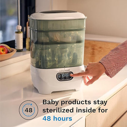 Baby Brezza Bottle Sterilizer and Dryer Advanced – 33% Faster - Largest Capacity Steam Sanitizer - Universal Sterilization Machine for All Bottles + Pump Parts - HEPA Air Filter