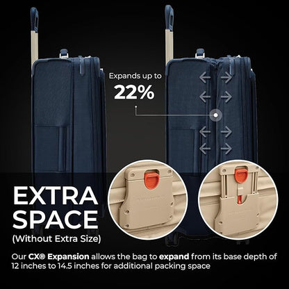Briggs & Riley 29" Large Expandable Spinner - Checked Luggage for Travel, Suitcases with Wheels, Softside Rolling Bag for Men & Women, Self-Repairing Zipper - Baseline Collection, Navy