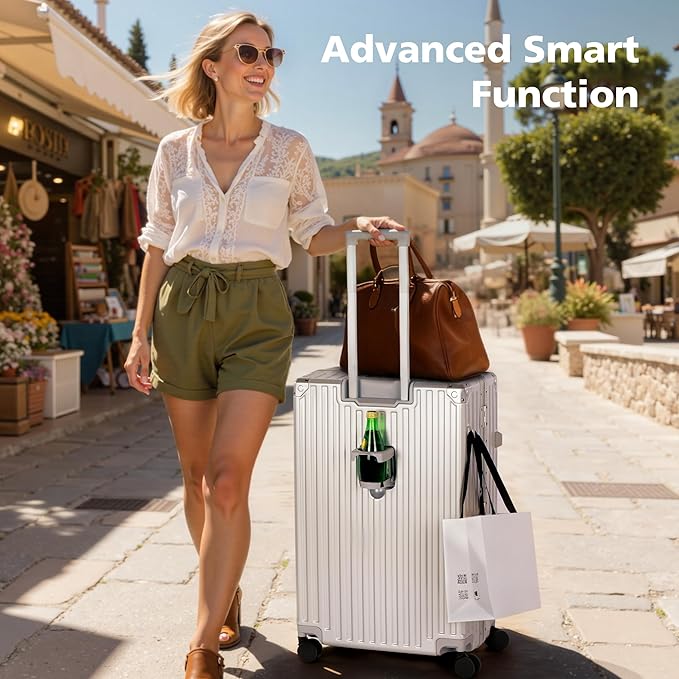 20-Inch Carry On Luggage with Thickened Aluminum Frame,PC Hardshell Zipperless Suitcase with Spinner Wheels, TSA Lock,USB Charging Port,Light Gray