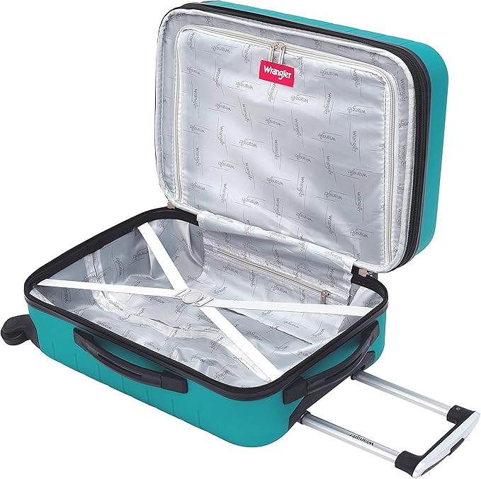 Wrangler Smart Luggage Set with Cup Holder and USB Port, Teal, 2 Piece