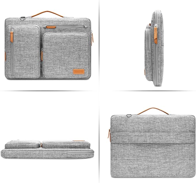 MOSISO 360 Protective Laptop Shoulder Bag,15 inch Computer Bag Compatible with MacBook Air M4 M3 M2/Pro A1990 A1707, Dell XPS Plus,Side Open Messenger Bag with 4 Zipper Pockets&Handle, Gray
