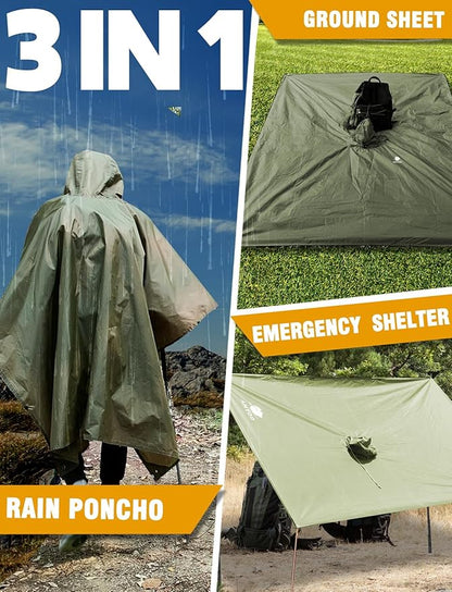 ANYOO Hooded Rain Poncho for Adults Waterproof Lightweight Rain Coat for Men Women Reusable Rain Jacket for Emergency Outdoor