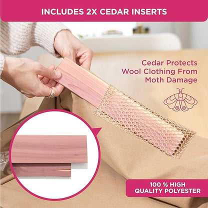 Cedar Clothes Storage Bag Organizer – Protects from Moths, Moisture, Dirt & Dust – Set of 2 Underbed Storage Bags for Clothes, Cashmere Sweaters, Bedding & More - Underbed Storage - Beige