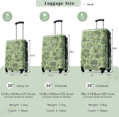 Merax Luggage Sets 3 Piece, Hardside Suitcase Set with Spinner Wheels, Lightweight 20+24+28 IN Suitcase with Carry on Luggage, Green