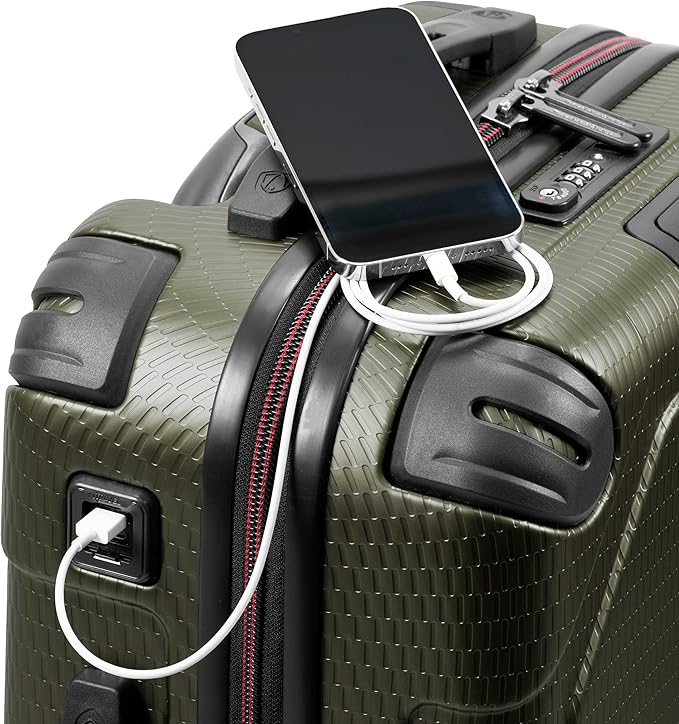 Traveler's Choice Maxporter II 22" Hardside Polycarbonate Spinner Carry-On Luggage, USB Port, TSA Lock, Dark Green
