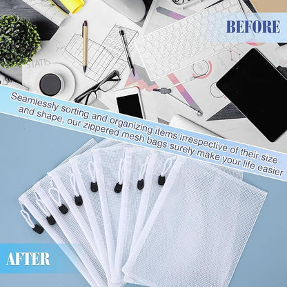 Jetec 32 Pcs Mesh Zipper Bags Toy Storage Bikini Organizer Bag Bolsas Para Guardar Trajes De Bano Waterproof Zipper Reusable Pouch Puzzle Multipurpose for Storage Office(White,9 x 7 Inch)