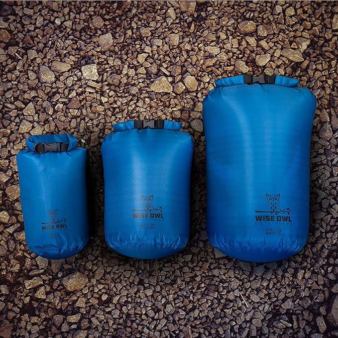 Wise Owl Outfitters Waterproof Dry Bag 3-Pack – Lightweight & Airtight 5L/10L/20L Small & Large Dry Bags for Kayaking, Beach, Travel, Boating, Hiking