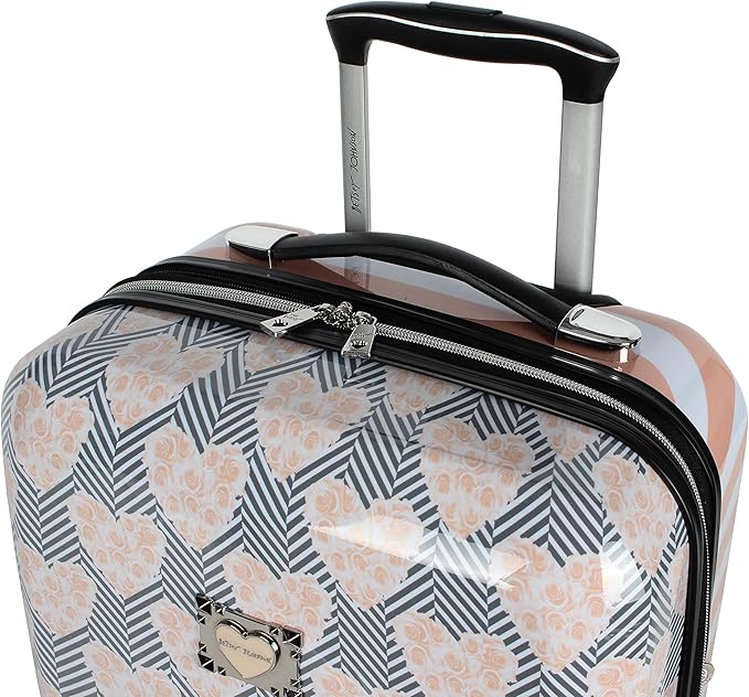 Betsey Johnson 26 Inch Checked Luggage Collection - Expandable Scratch Resistant (ABS + PC) Hardside Suitcase - Designer Lightweight Bag with 8-Rolling Spinner Wheels (Chevron Hearts)