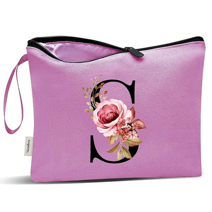 Vavabox A-Z Personalized Makeup Bag, Birthday Gifts for Women Mom, Gifts for Best Friend, Bride Bridesmaid Cosmetic bag (S, Purple)