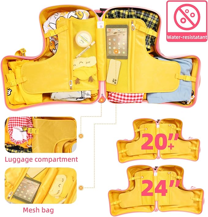 Kids' Lightweight Ride on Luggage with Spinner Wheels & Foldabe Design (Pink Donut, 24"+ Aged 3-12 Toddler), Birthday Gift
