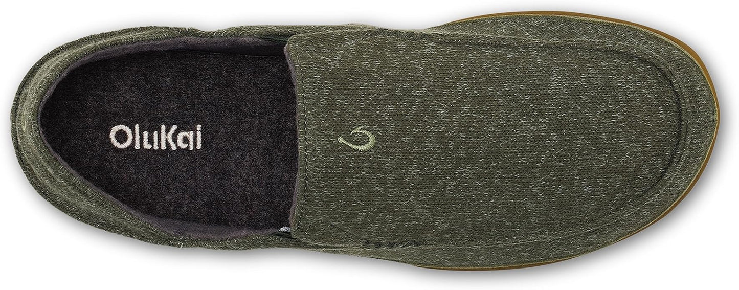 OLUKAI Moloa Hulu Men's Wool-Blend Slippers, Soft & Heathered Knit Slip On Shoes, Suede Leather Foxing, Drop-In Heel Design