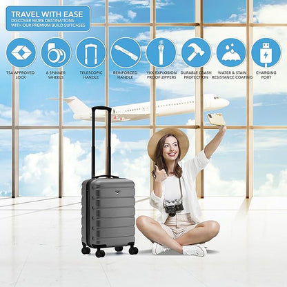 Flight Knight 22x14x9" Expandable Carry On Suitcase Hardside TSA Lock USB C Port Lightweight Luggage Silent Double Spinner Wheels Maximum Overhead Carry-On Bag For American & United Approved Airlines