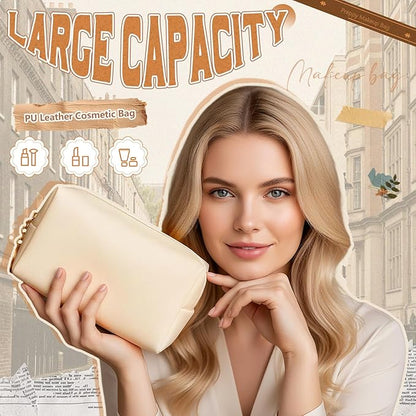 Chunful 24 Pcs Preppy Makeup Bag PU Leather Cosmetic Bag Bulk Makeup Plain Pouch Waterproof Toiletry Purse for Women Traveling Preppy Pencil Case Travel Purse Cosmetic (Brown Series)
