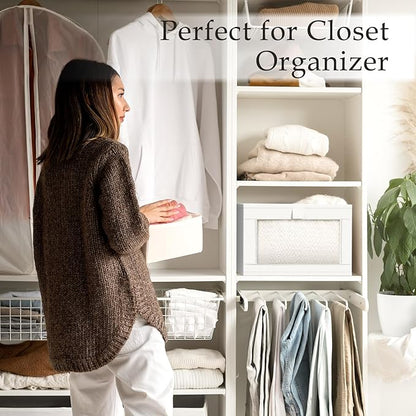 Criusia 6 Pack Linen Closet Organizers and Storage, Large Linen Closet Baskets for Organization, Foldable Storage Containers for Clothing, Towels, Jeans, Books, Shelves, White
