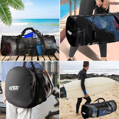 Black Heavy-Duty Large Mesh Sports Duffle Bag, Dry Bag, Diving Equipment Scuba Bag with Zipper. Great for Gym Workout, Sport Balls Storage, Scuba Gear, Snorkeling, Water Sports and Travel