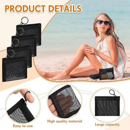 Jexine 30 Pieces Mini Zipper Mesh Bags Nylon Small Zipper Pouch Mini Pouch Portable Beauty Purse Mesh Coin Purse for Travel Home Keychain Holder Makeup Cosmetic Storage(4 x 3 Inches,Black)