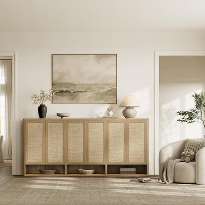 SICOTAS Rattan Shoe Storage Cabinet - Modular Shoe Cabinets with Door Tall Large Shoe Cabinet Storage for Entryway - 96.8" Wide Modular Cabinet for Hallway, Living Room