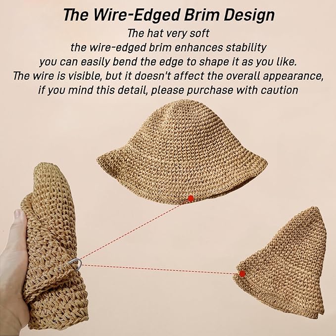 Floppy Big Beach Straw Hats for Women Foldable Summer Wide Brim Packable Sun Hat Womens Travel Straw Fedora Hat