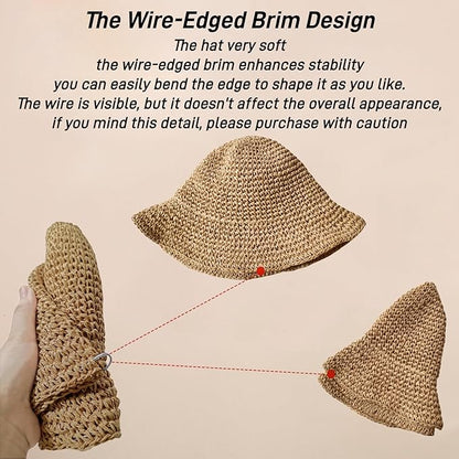 Floppy Big Beach Straw Hats for Women Foldable Summer Wide Brim Packable Sun Hat Womens Travel Straw Fedora Hat