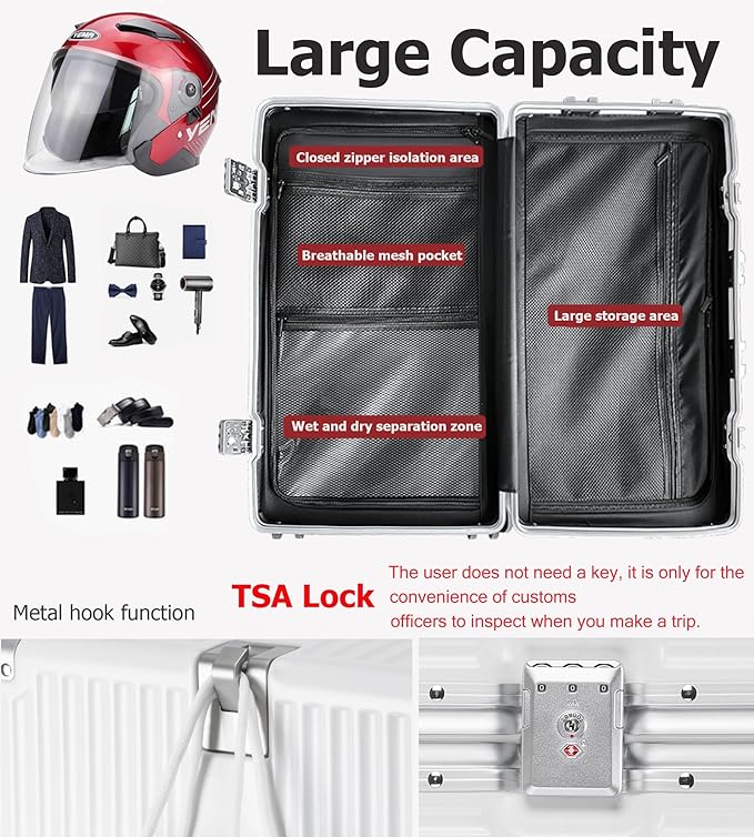 feilario 29in Super Large Captain Aluminum Frame Hardside Spinner Wheels Luggage, Removable Wheels Zipperless Checked Suitcase with Cup Holder/Phone Holder