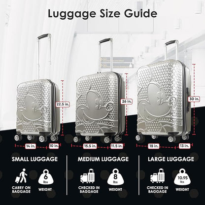 FUL Disney Mickey Mouse 26 Inch Rolling Luggage, Hardshell Suitcase with Spinner Wheels, Silver