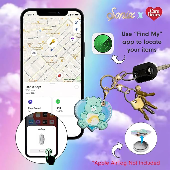 Sonix x Care Bears Keychain Case Compatible with Apple AirTag | Protective AirTag Cover Keychain Charm | Green Wish Bear
