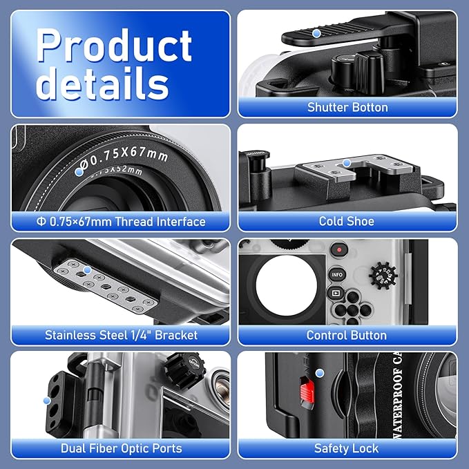 Sea frogs Camera Housing Compatible with Olympus TG7, with Red Filter, Waterproof IPX8 Rated, 60m/197ft Depth Protection Underwater Camera Case, Black