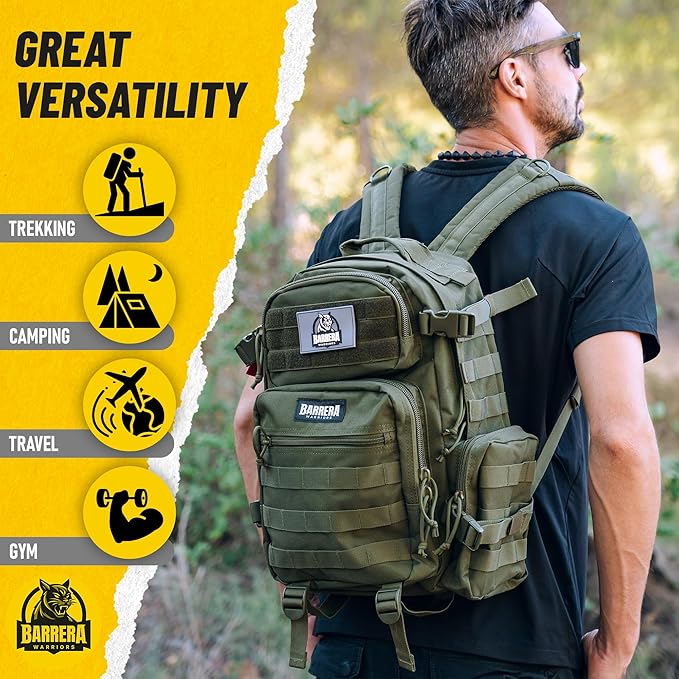 25 L Tactical Backpack: durable military-style backpack with MOLLE system for everyday use, gym, hiking, fishing, camping, and outdoor sports. (Olive Drab, Army green/Military Style)
