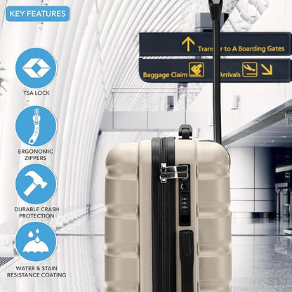 Flight Knight Carry On Suitcase Hardside Built In TSA Lock & USB Port Silent Double Spinner Wheels Maximum Overhead Carry-On Bag For American & United Approved Airlines(22x14x9,Champagne)