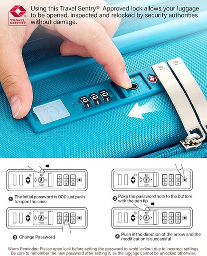 Hanke 20 Inch Expandable Carry On Luggage Airline Approved Top Opening Travel Luggage Rolling Suitcase with Cup Holder Hard Shell Suitcases with Wheels (Caribbean Blue)