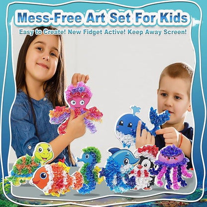 JRD&BS WINL Magical Ocean Animal Poke Art - Dolphin, Jellyfish, Seahorse, Turtle, Octopus, No-Mess Craft Kit for Kids 4-9,Marine Biology Learning Toy, Creative Gift for Preschoolers