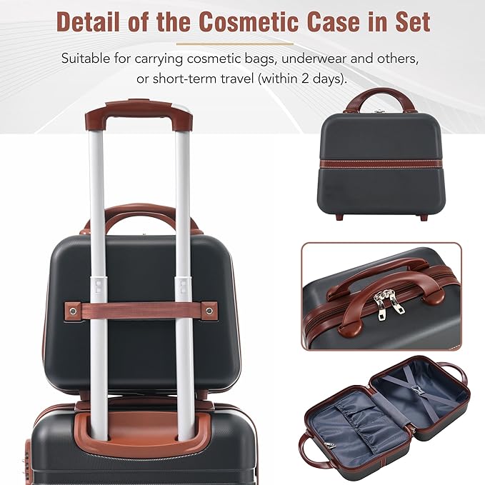 Merax Luggage Set 3 Piece Suitcase Set with 1 Cosmetic Case Expandable Spinner Wheels Vintage Luggage Sets(Black,20"+24"+28")