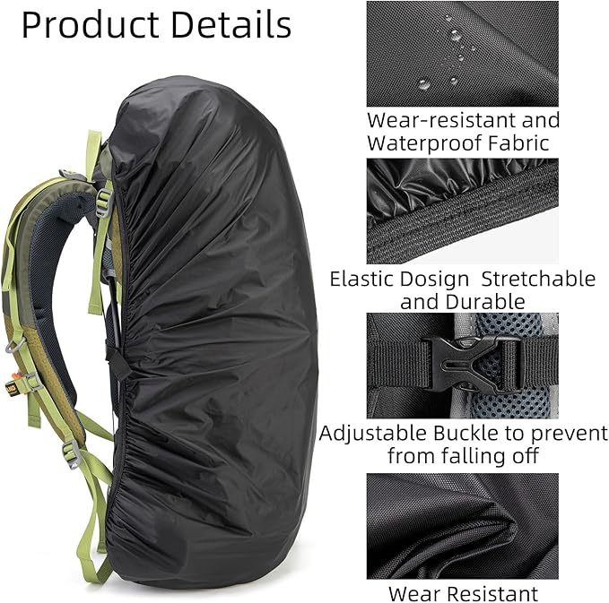 Backpack rain cover, waterproof backpack rain cover, suitable for 30L-70L backpacks, reinforced cross buckle, 2000mm waterproof level，Black (XL)