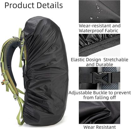Backpack rain cover, waterproof backpack rain cover, suitable for 30L-70L backpacks, reinforced cross buckle, 2000mm waterproof level,Black (M)