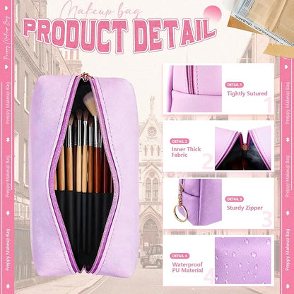 Chunful 24 Pcs Preppy Makeup Bag PU Leather Cosmetic Bag Bulk Makeup Plain Pouch Waterproof Toiletry Purse for Women Traveling Preppy Pencil Case Travel Purse Cosmetic(Pastel Color)