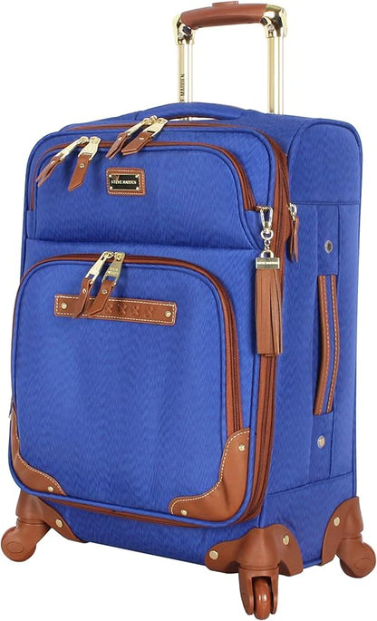 Steve Madden Designer Luggage Collection - Lightweight Softside Expandable Suitcase for Men & Women - Durable 20 Inch Carry On Bag with 4-Rolling Spinner Wheels, Global Blue, 20in, Spinner