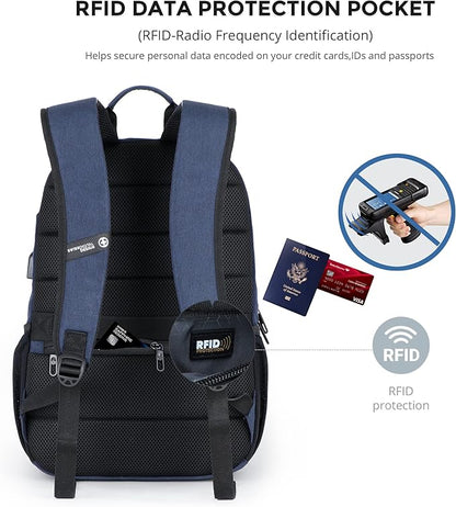 Swissdigital Design College 17 inch Laptop Backpack, Slim Business Travel Laptop Backpack With USB Charging Port For Women & Men Laptop Dark Blue (BIBERSTEIN SD1636-12)