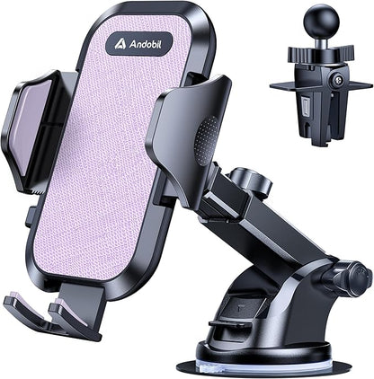 andobil Car Phone Holder, 2025 Military-Grade 89bs Strongest Suction Phone Holders for Your Car Dashboard/Windshield/Vent Easy Clamp Cellphone Holder Truck Stand for iPhone 17 16 15 Pro Max, Purple