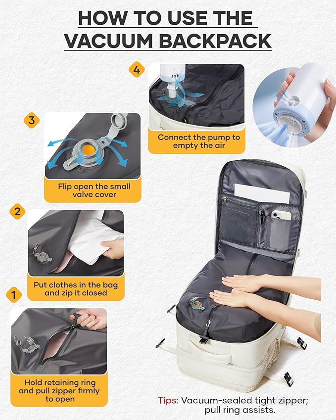 coofay Vacuum Backpack Travel with Pump Travel Backpack with Vacuum System Compression Backpacks for Traveling Easyvacpack Vacpack Backpacks Carry on Luggage