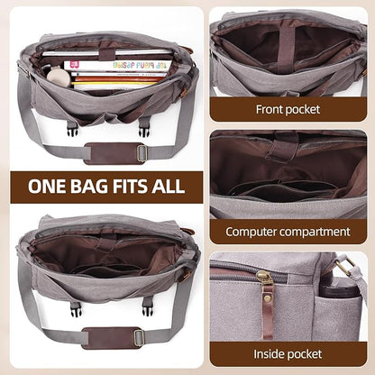 Messenger Bag for men Laptop Bag UnisexRetro Canvas Bag14-15.6 inches Casual single shoulder bag For Work College Travel