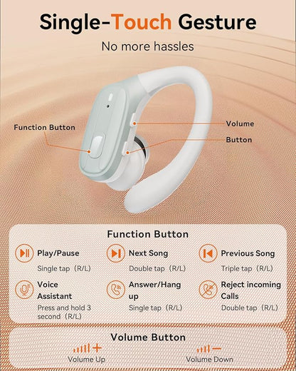 Wireless Earbuds, Sports Bluetooth Headphones, Ear Buds with ENC Noise Canceling Mic, 50Hr Playtime Earphones, Palm-Sized, LED Power Display, IPX7 Waterproof Headset for Workout Running, Green