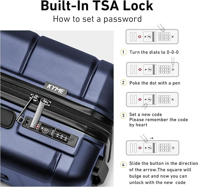 KYME Suitcases with Wheels Hard Shell 26 Inch Luggage with TSA Lock Durable Medium Checked Travel Rolling Luggage with Cup Holder for Women Men Navy