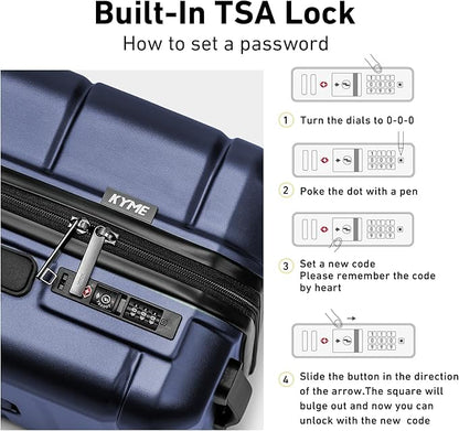 KYME Carry On Luggage 22x14x9 Airline Approved Hardshell 20 Inch Luggage With TSA Lock Carry On Suitcase with Wheels Small Travel Rolling Luggage with Cup Holder for Women Men Navy